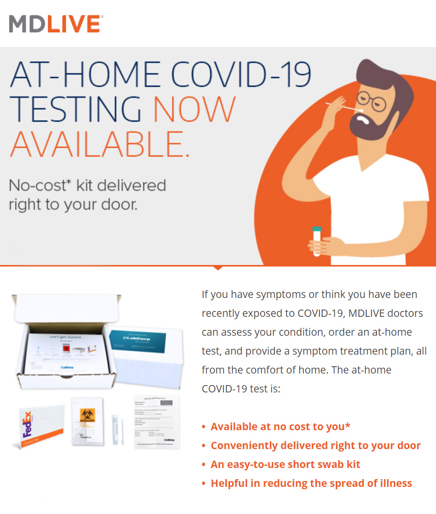 MDLive offers an at-home covid test for free