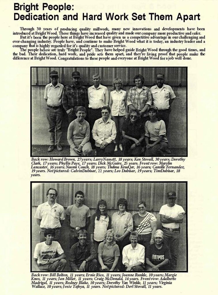Bright Words article from 1989 recognizing longest serving employees