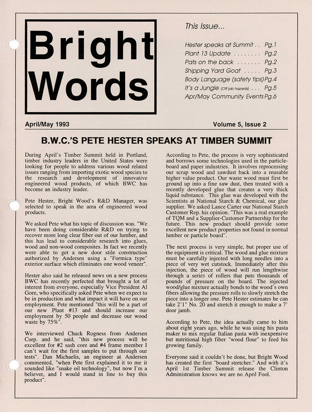 Bright Words newsletter from 1993