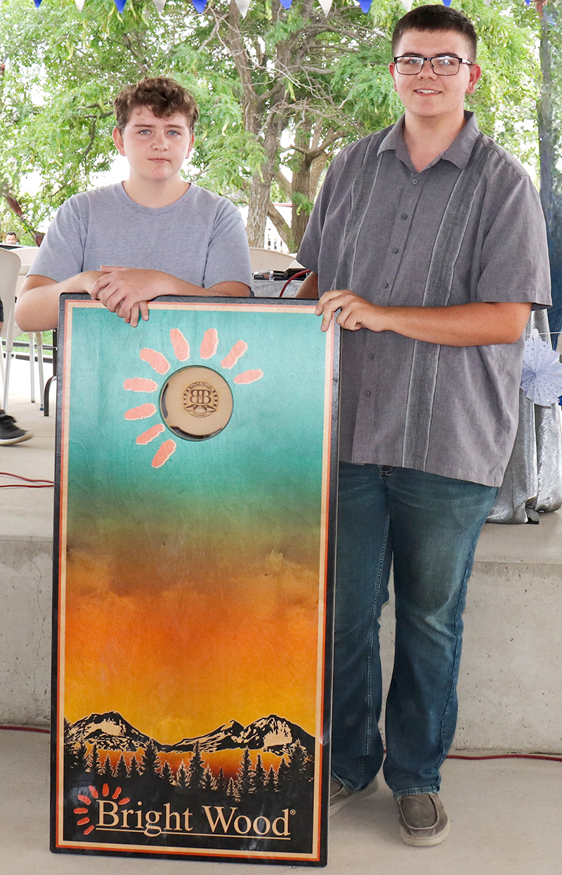 Cornhole winners at the Bright Wood company picnic
